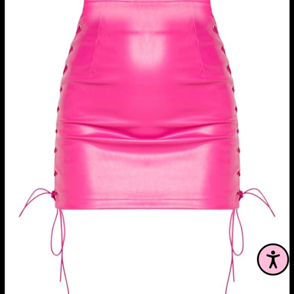 PLT Hot Pink Faux Leather Lace Up Mini Skirt - Picture 3 of 5